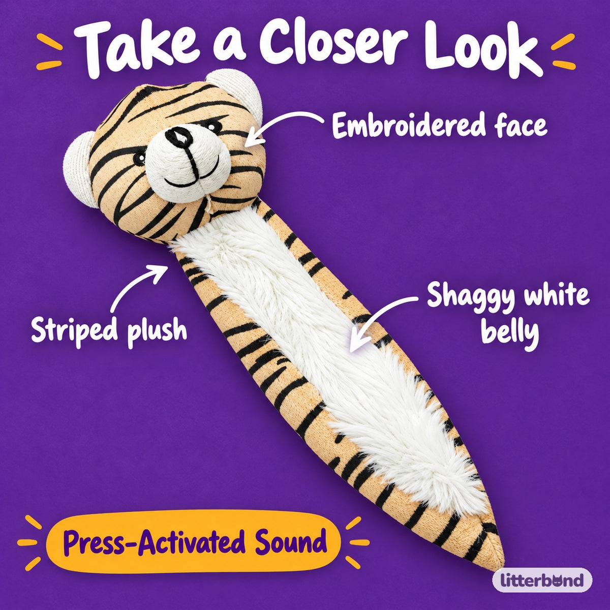 Striped Tiger Kicker Plush - close-up details