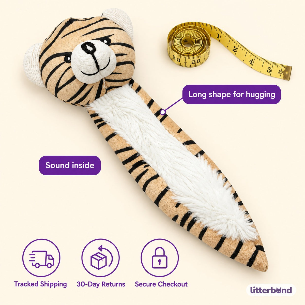 Striped Tiger Kicker Plush - size and details