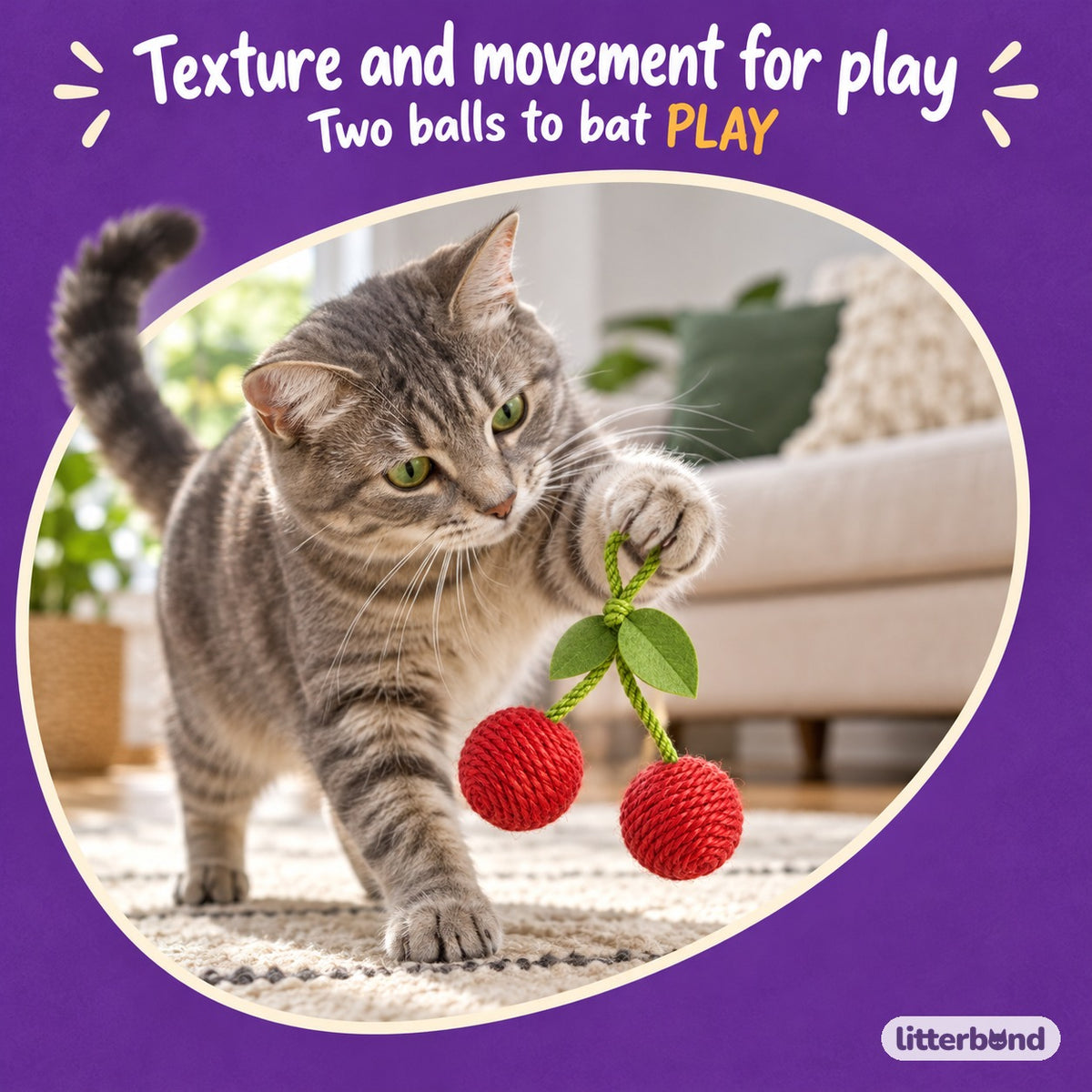 Cherry Rope Ball Toy with a cat