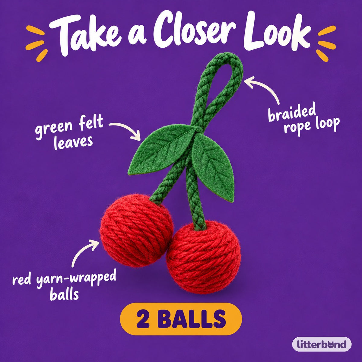Cherry Rope Ball Toy - close-up details