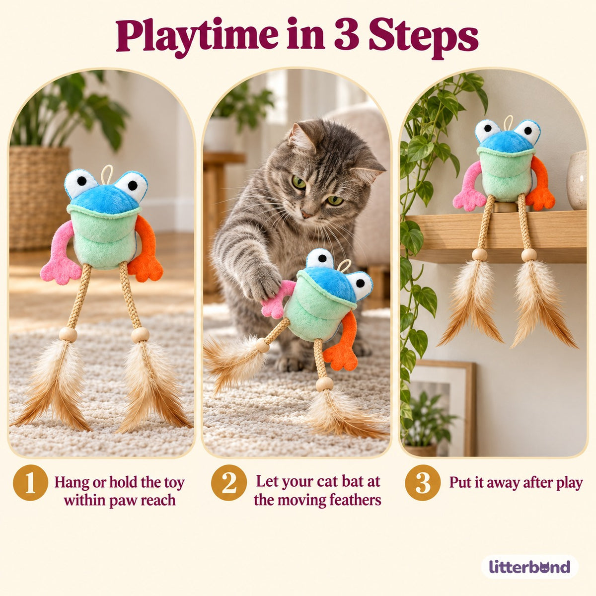 Frog Feather Hanging Toy - how to play