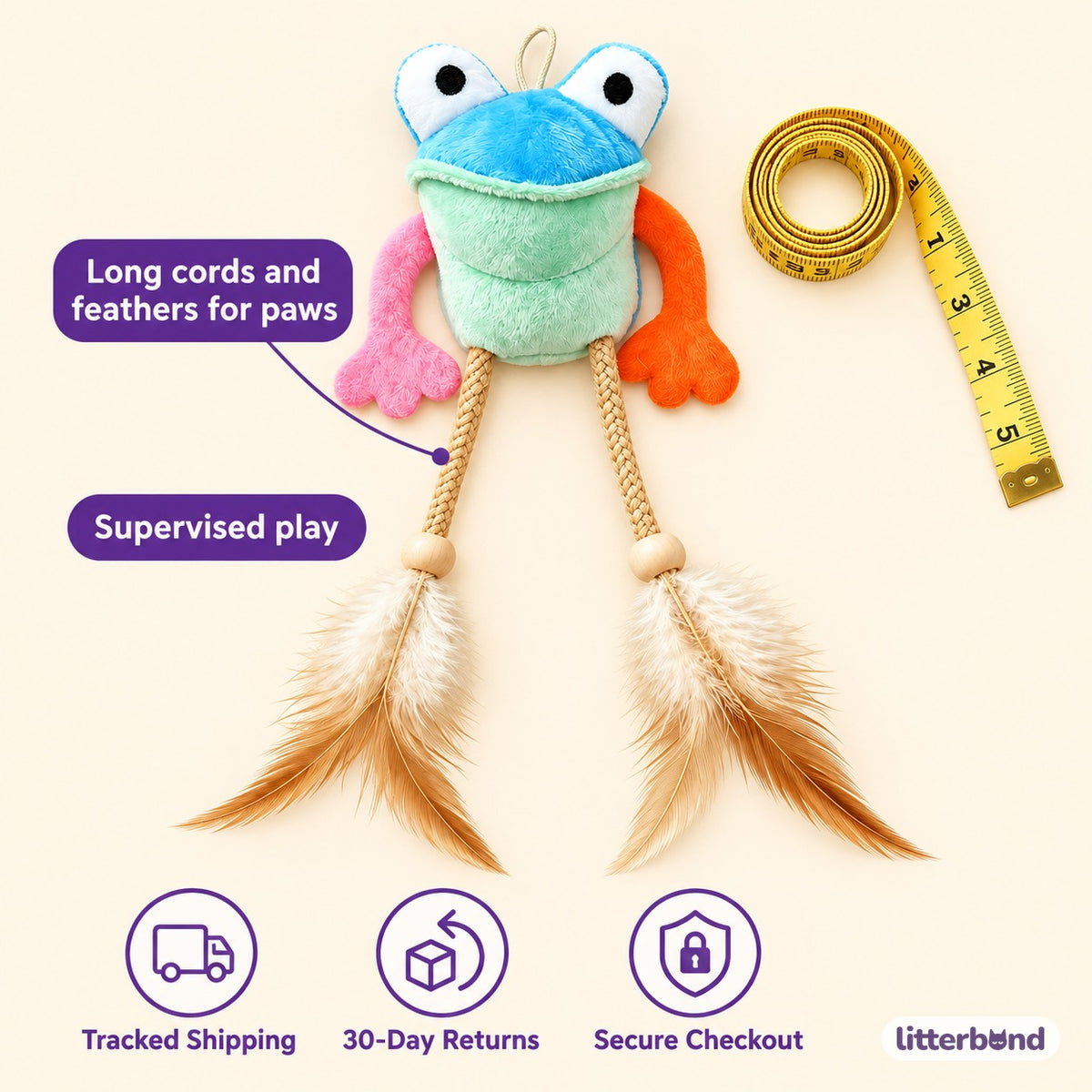 Frog Feather Hanging Toy - size and details
