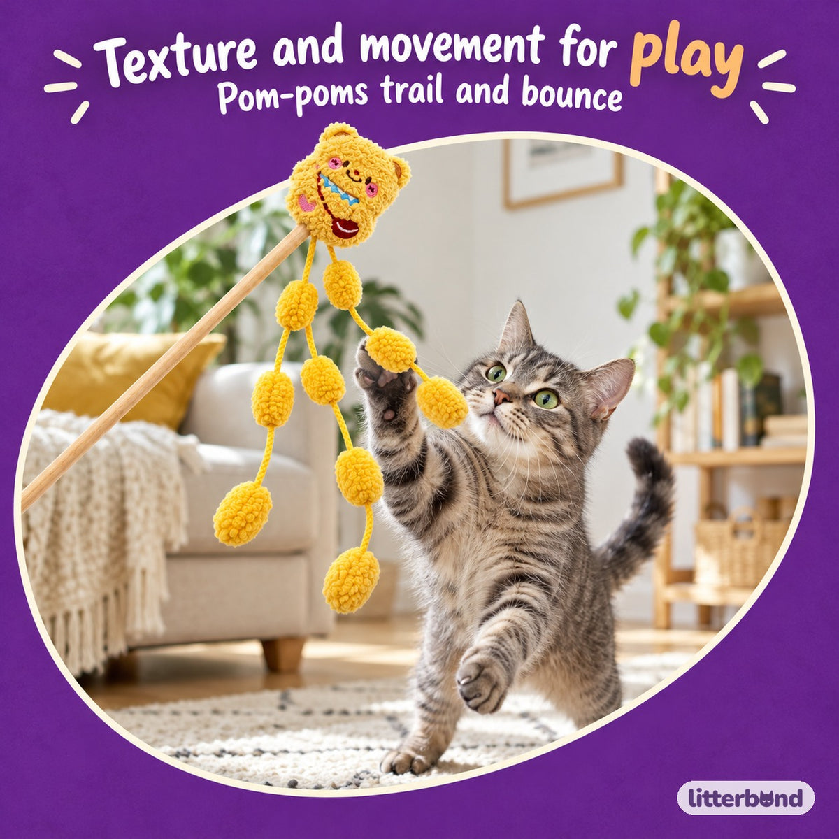 Teddy Pom-Pom Wand for Batting with a cat