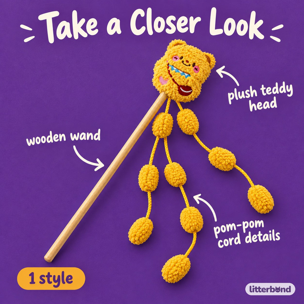 Teddy Pom-Pom Wand for Batting - close-up details