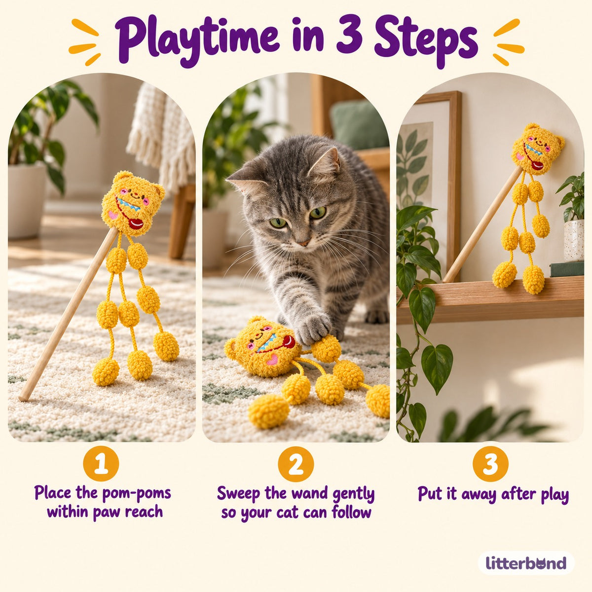 Teddy Pom-Pom Wand for Batting - how to play