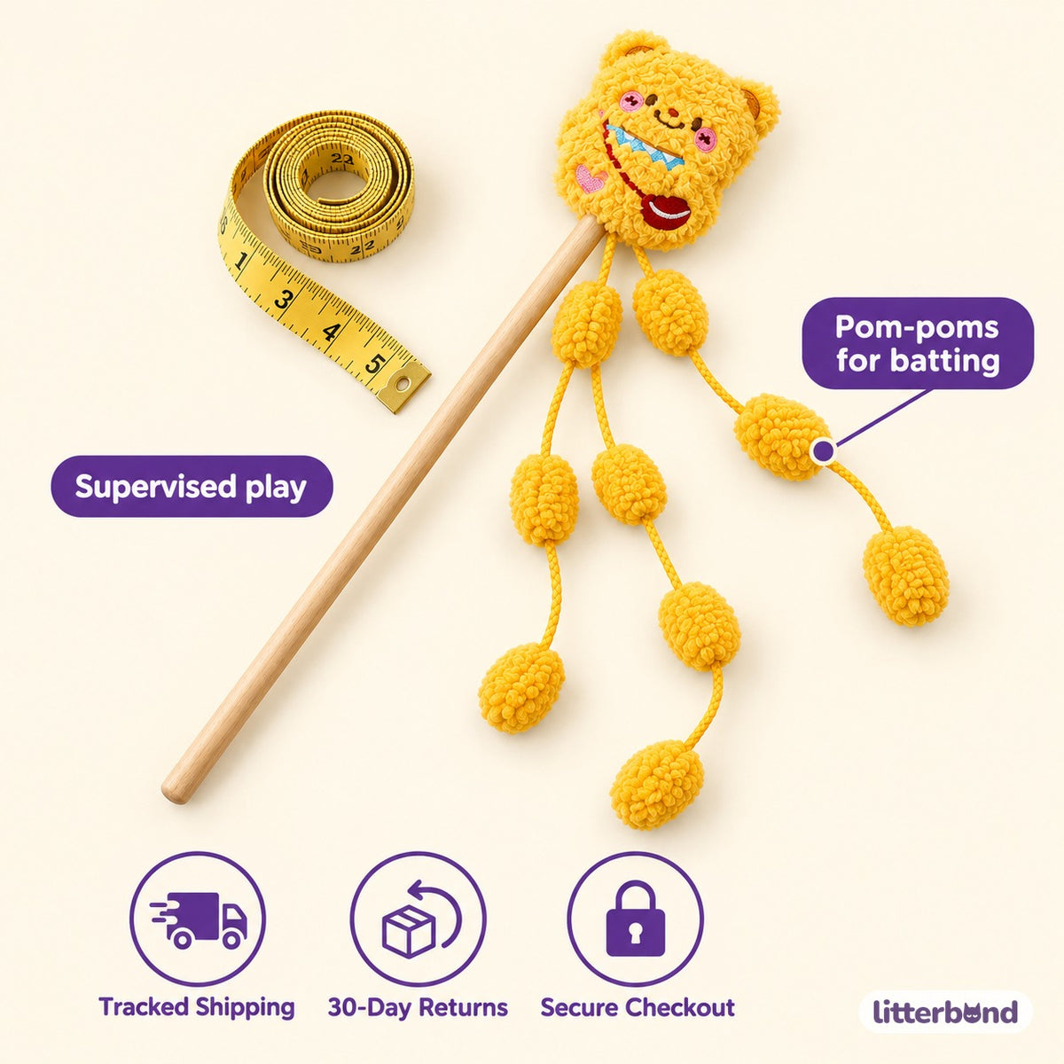 Teddy Pom-Pom Wand for Batting - size and details