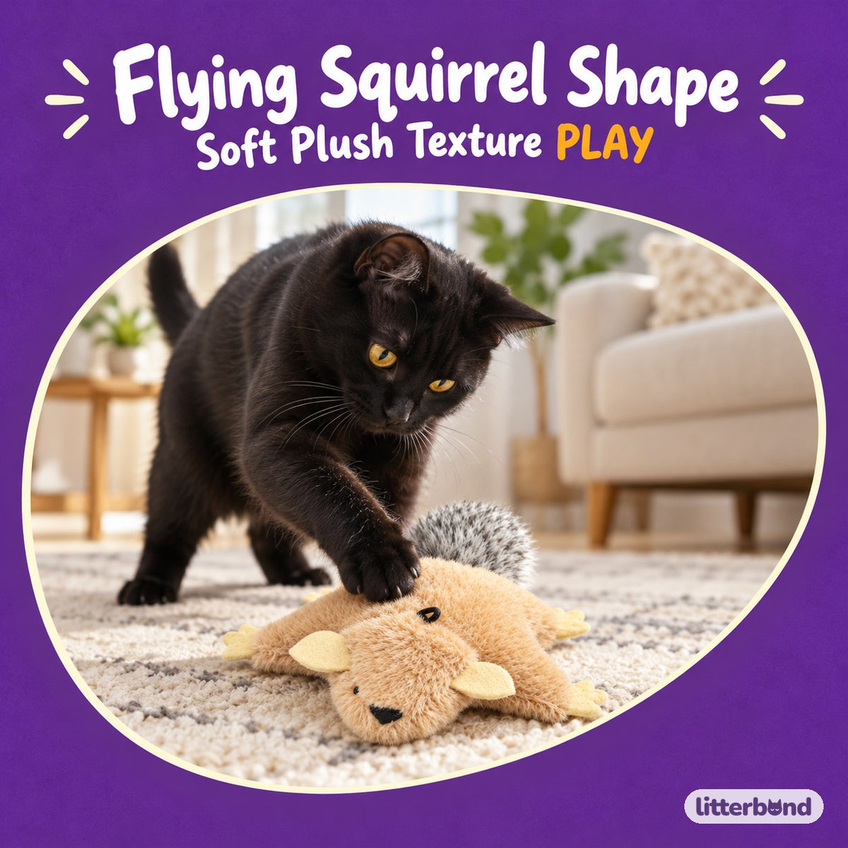 Flying Squirrel Plush for Batting with a cat