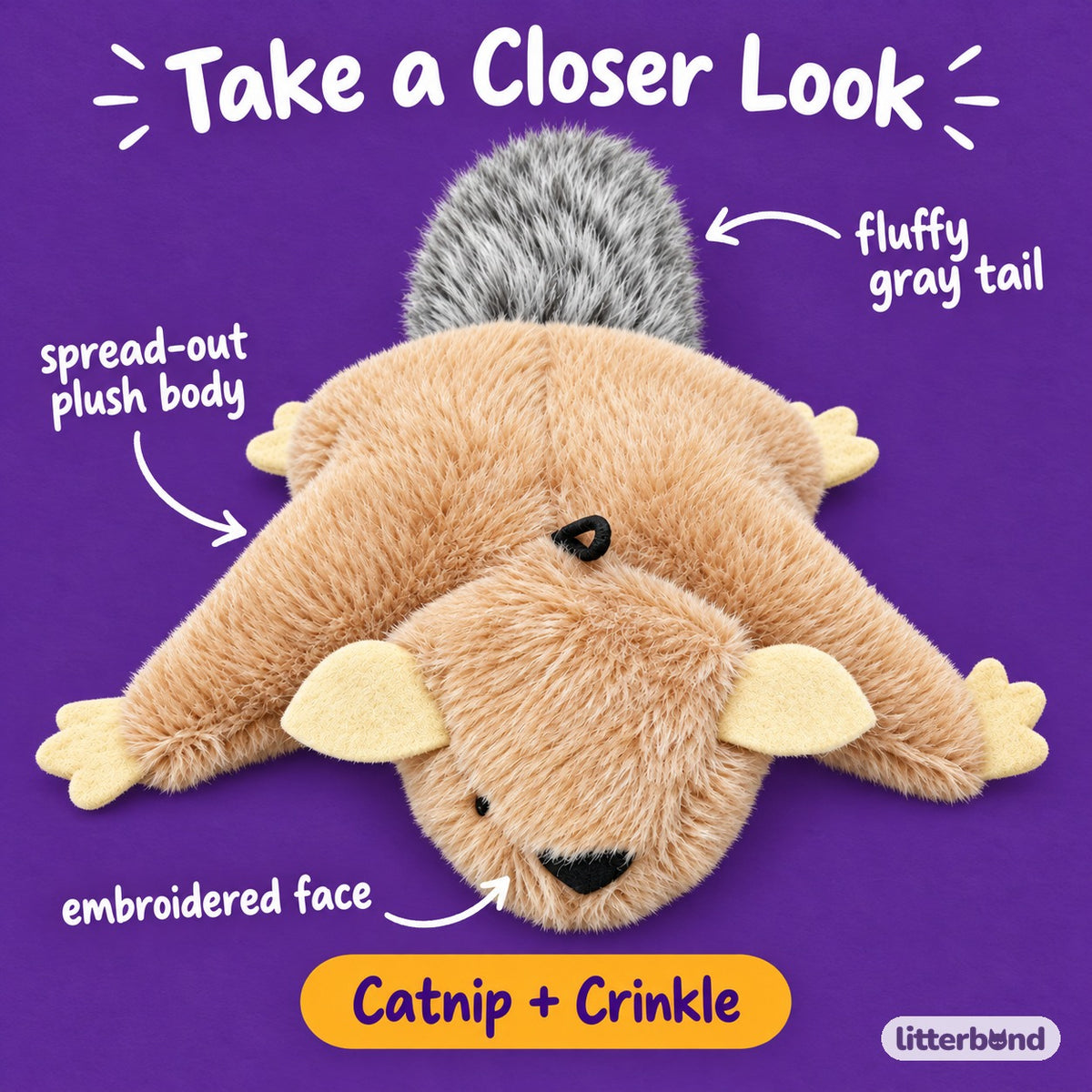 Flying Squirrel Plush for Batting - close-up details