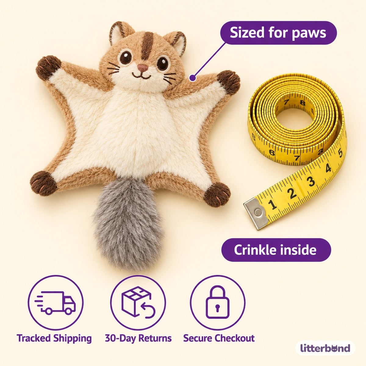 Flying Squirrel Plush for Batting - size and details