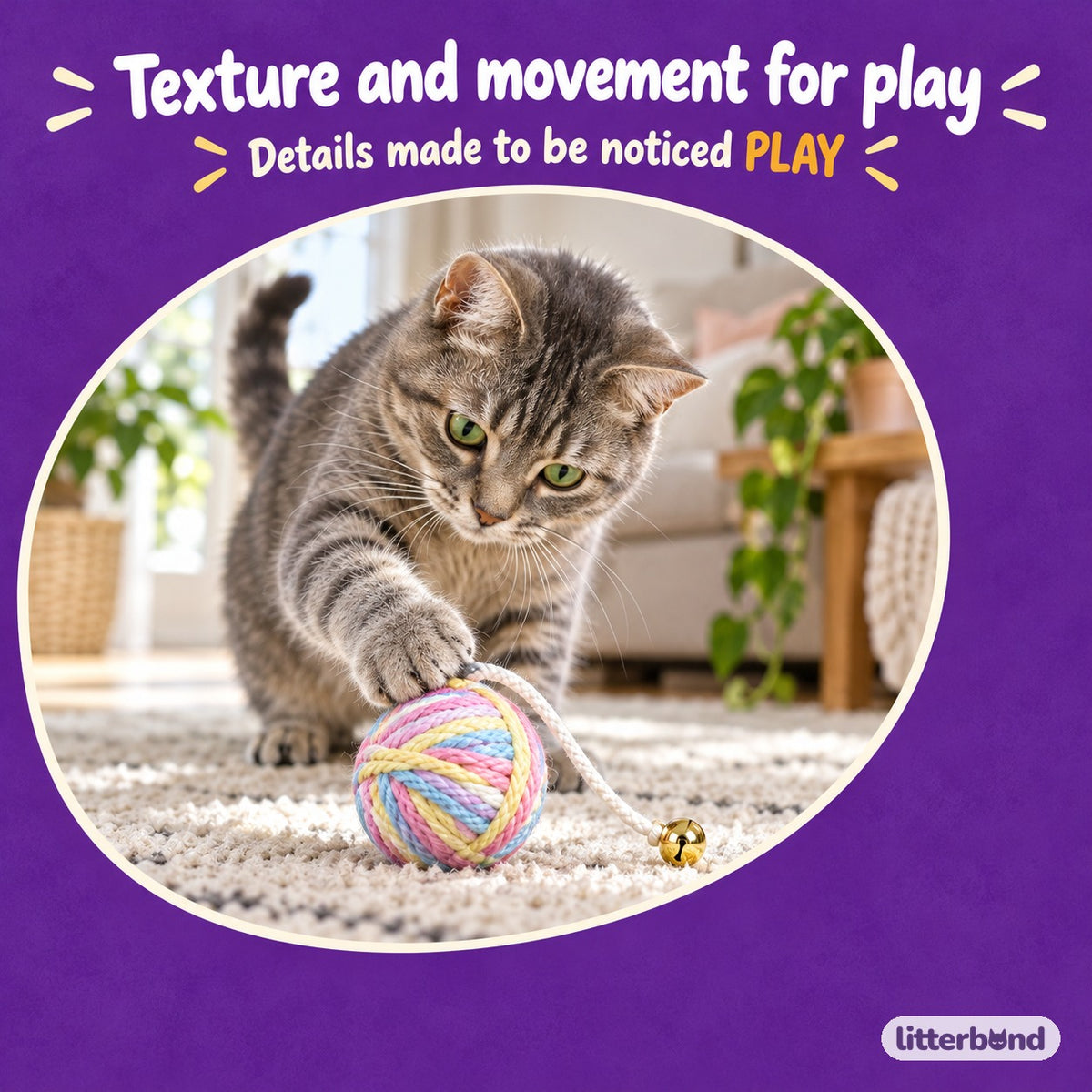 Yarn Ball Bell Toy with a cat