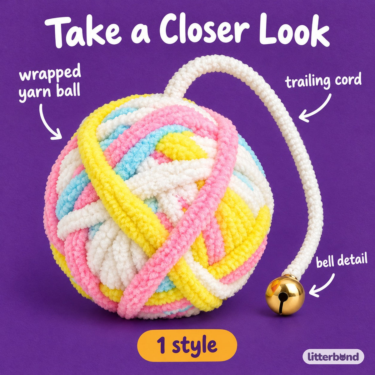 Yarn Ball Bell Toy - close-up details