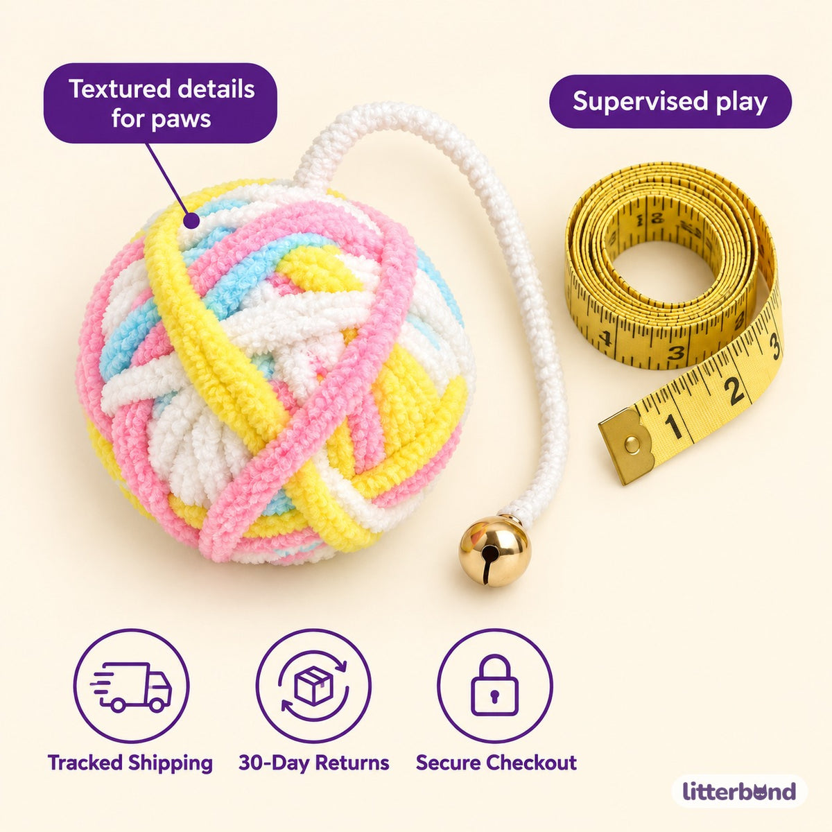 Yarn Ball Bell Toy - size and details