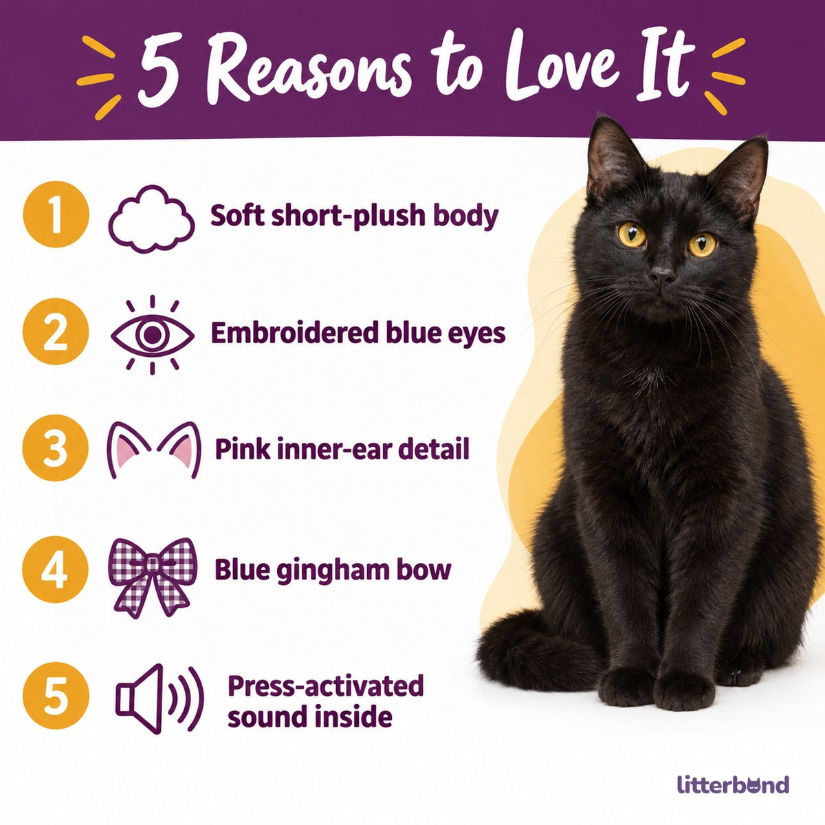 Gingham Bow Black Cat Plush - 5 reasons to love it