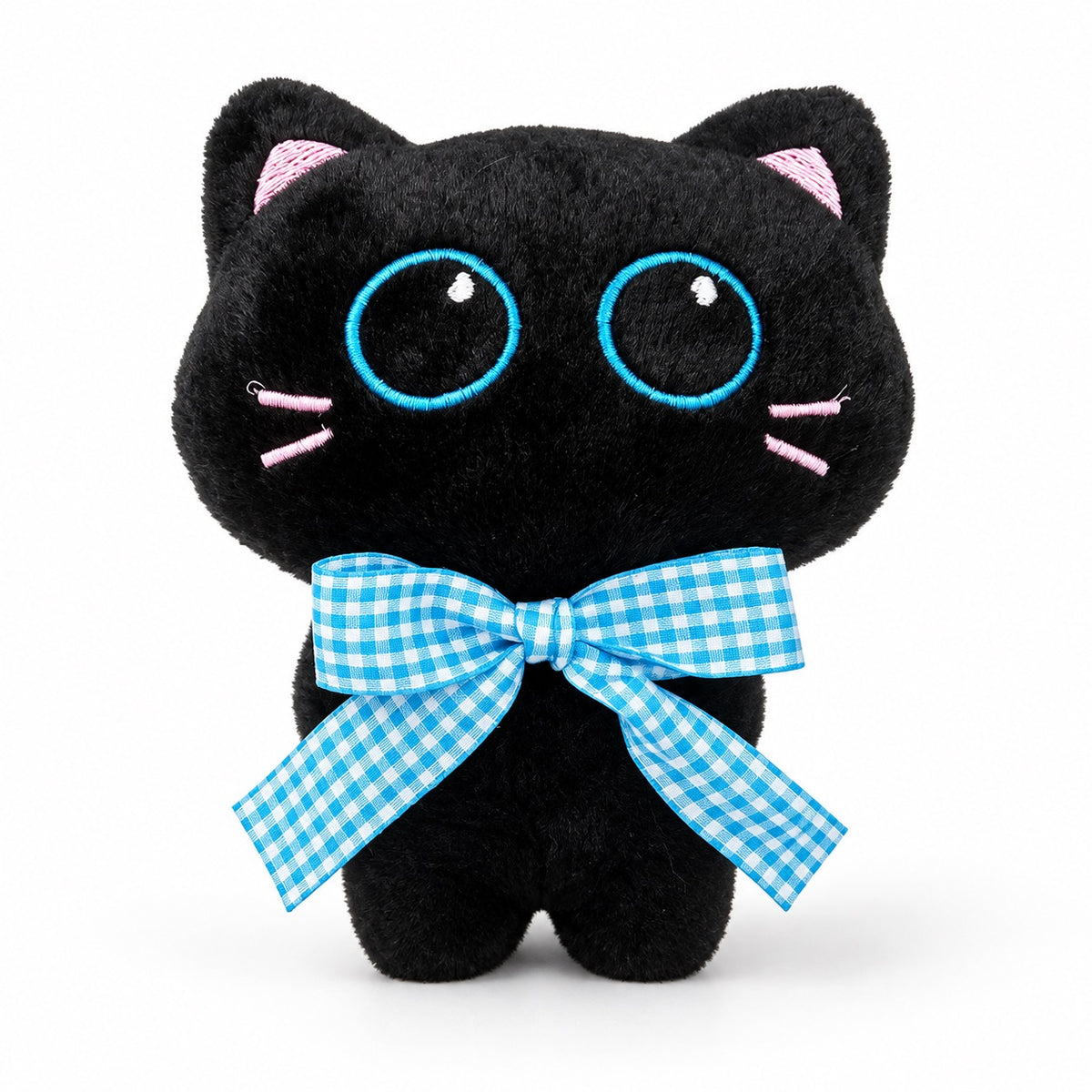 Gingham Bow Black Cat Plush - Gingham Bow Black Cat
