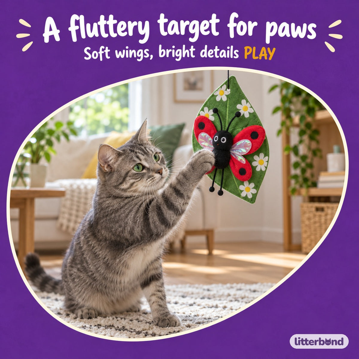 Iridescent Butterfly Hanging Toy with a cat