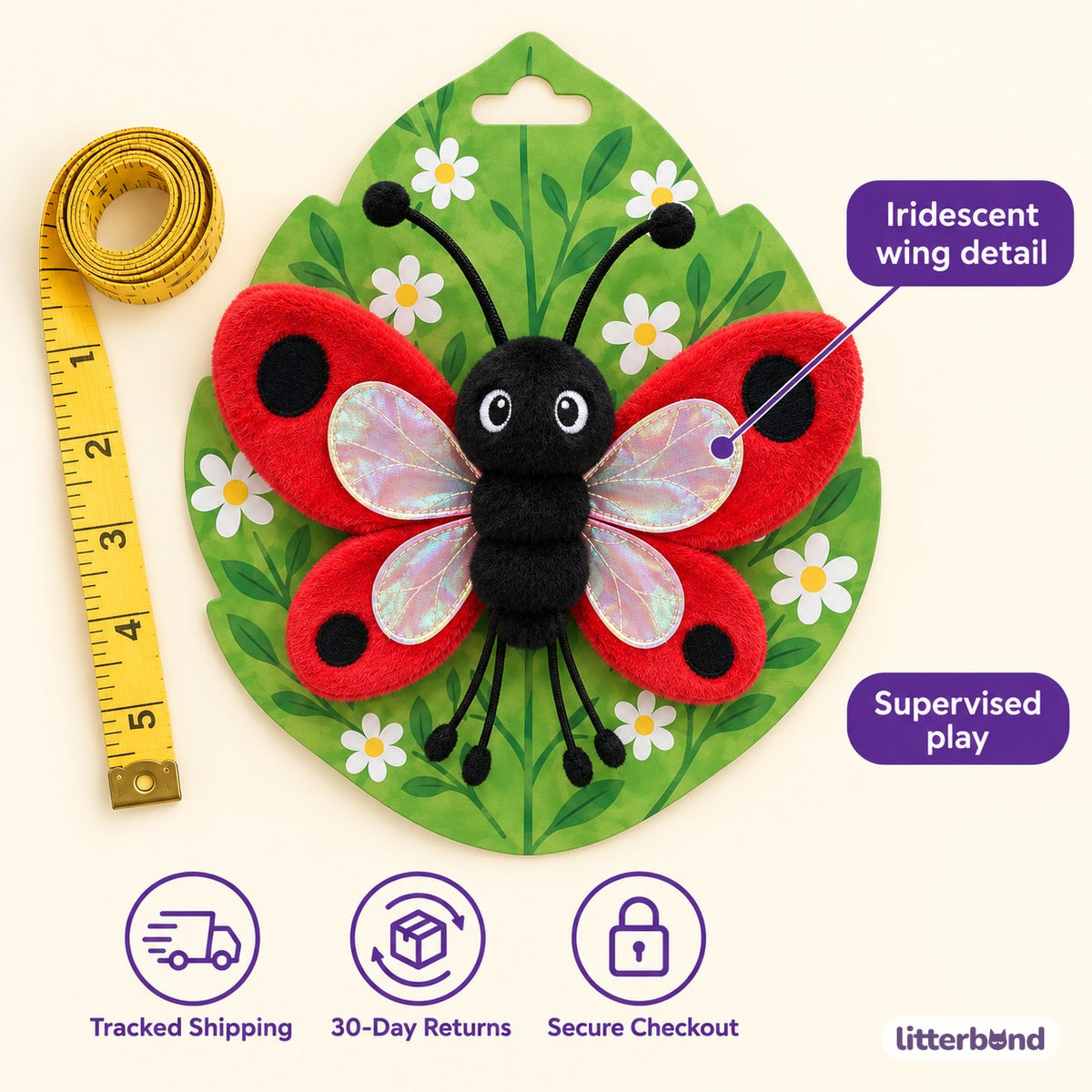 Iridescent Butterfly Hanging Toy - size and details