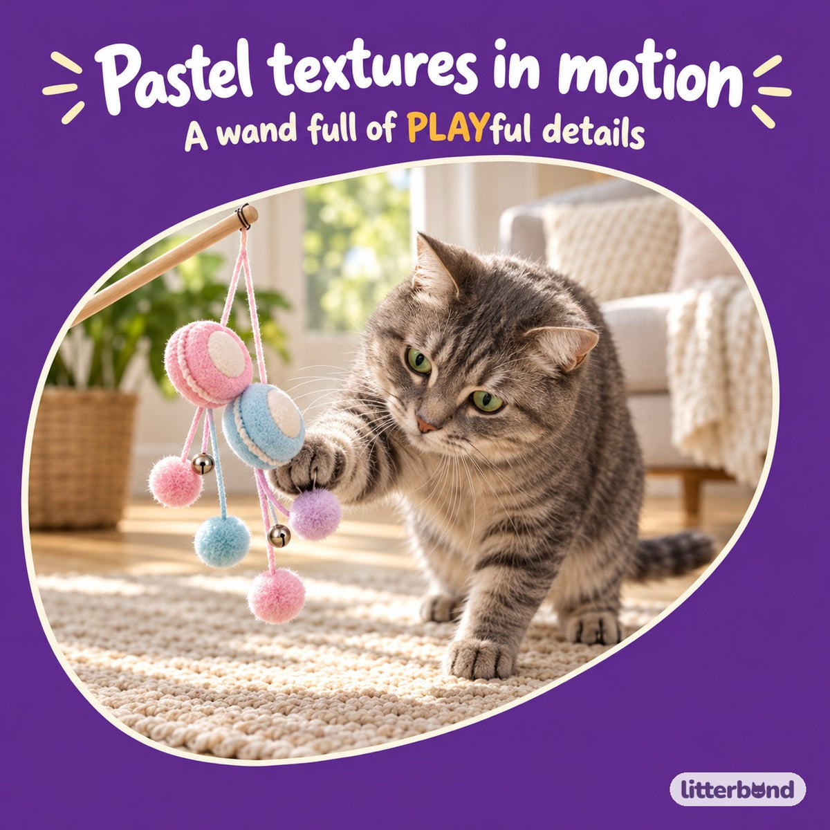 Pastel Macaron Teaser Wand for Batting with a cat