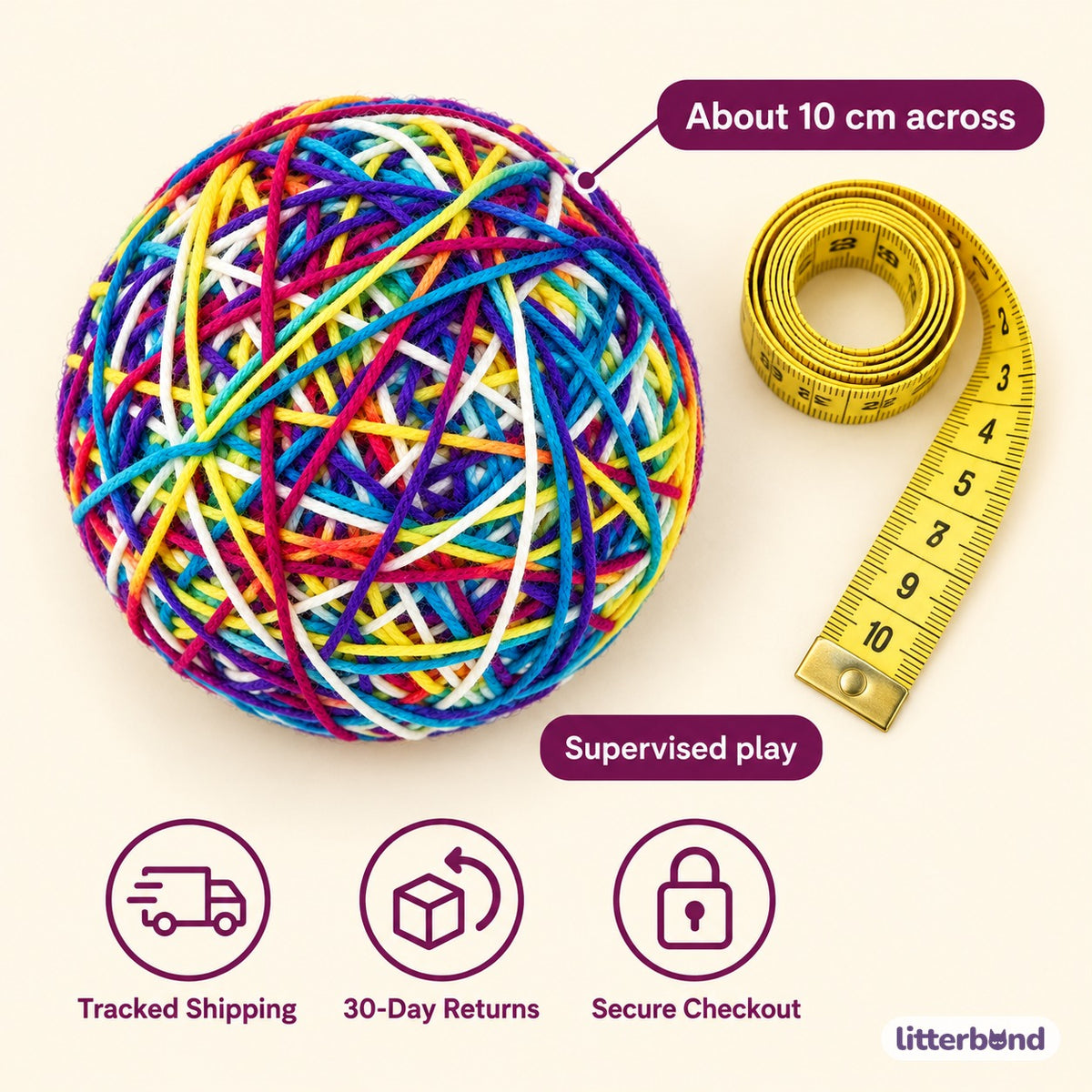 Colorful Yarn Ball for Batting - size and details
