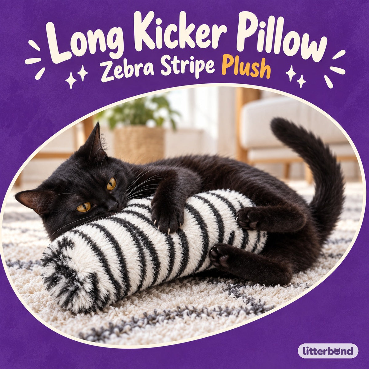 Zebra Stripe Kicker Pillow for Hugging with a cat