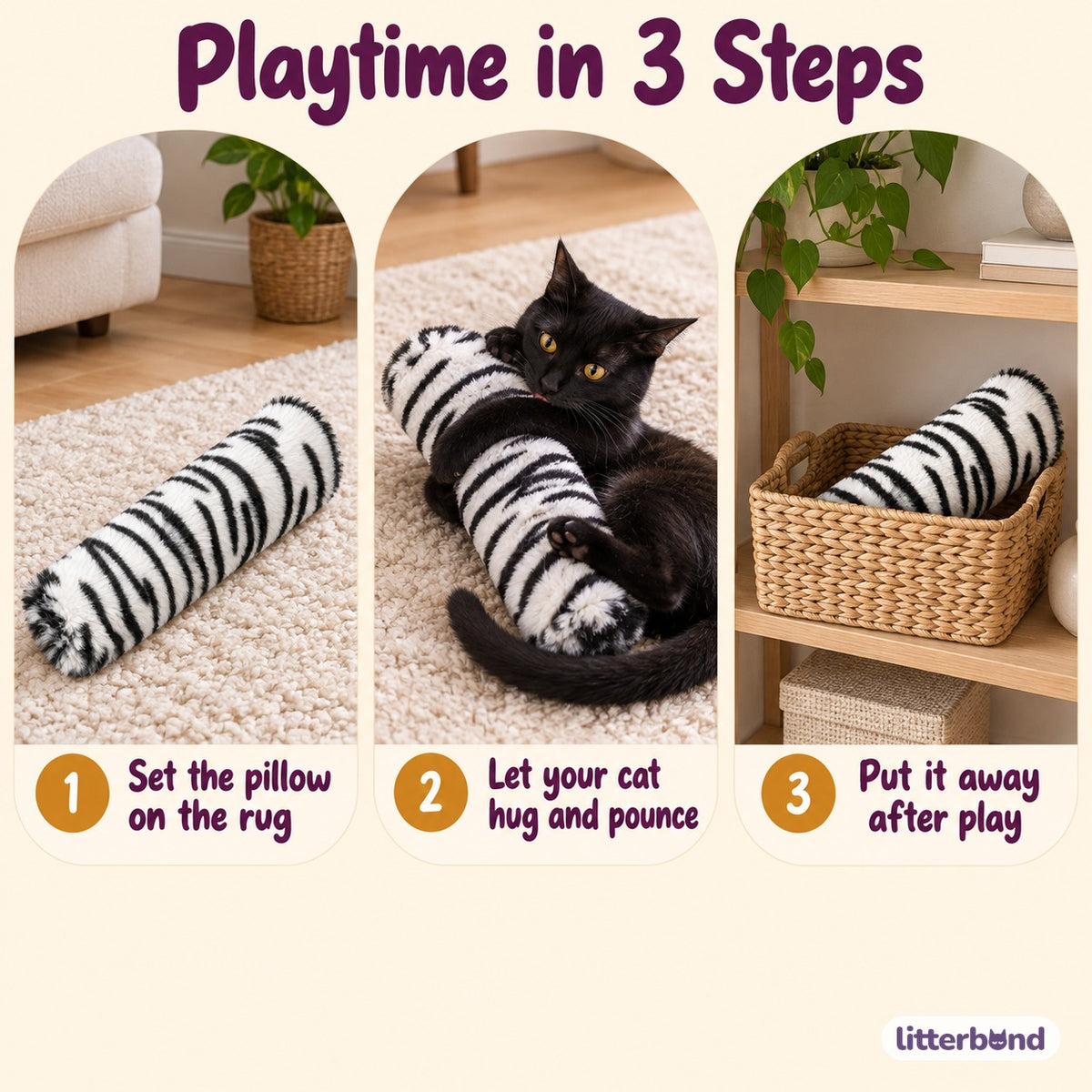 Zebra Stripe Kicker Pillow for Hugging - how to play