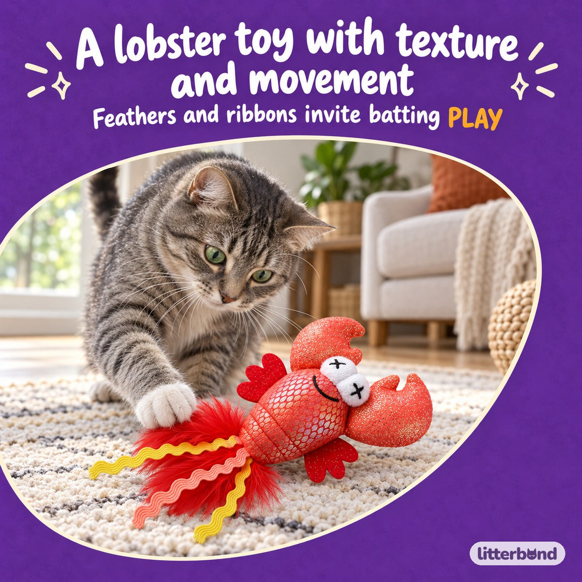 Glitter Lobster Batting Toy with a cat