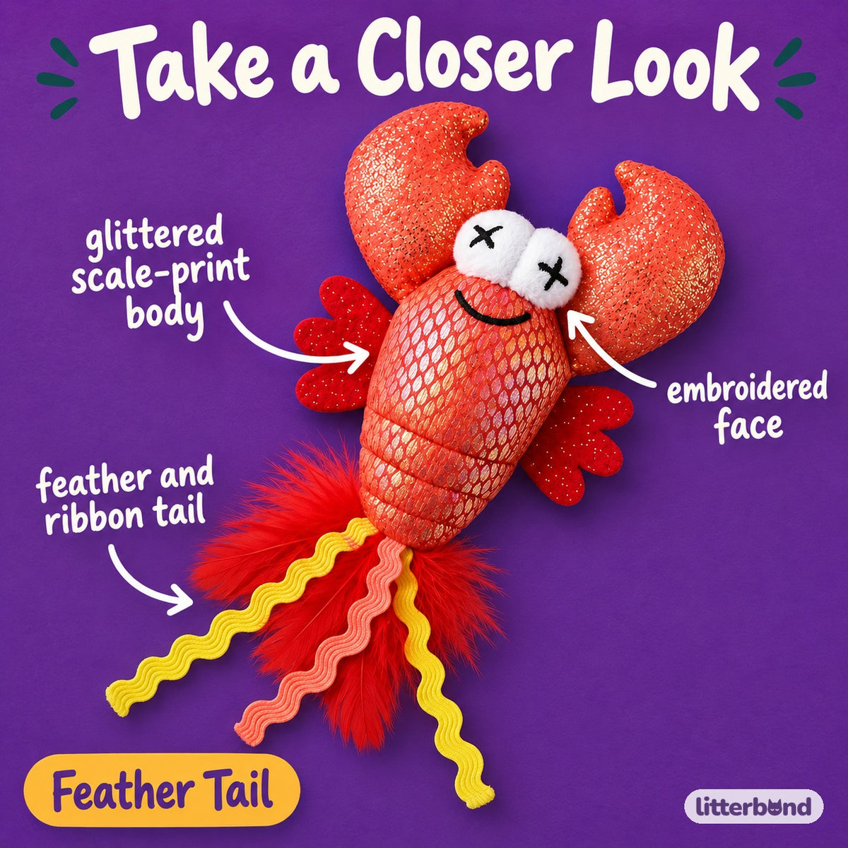 Glitter Lobster Batting Toy - close-up details