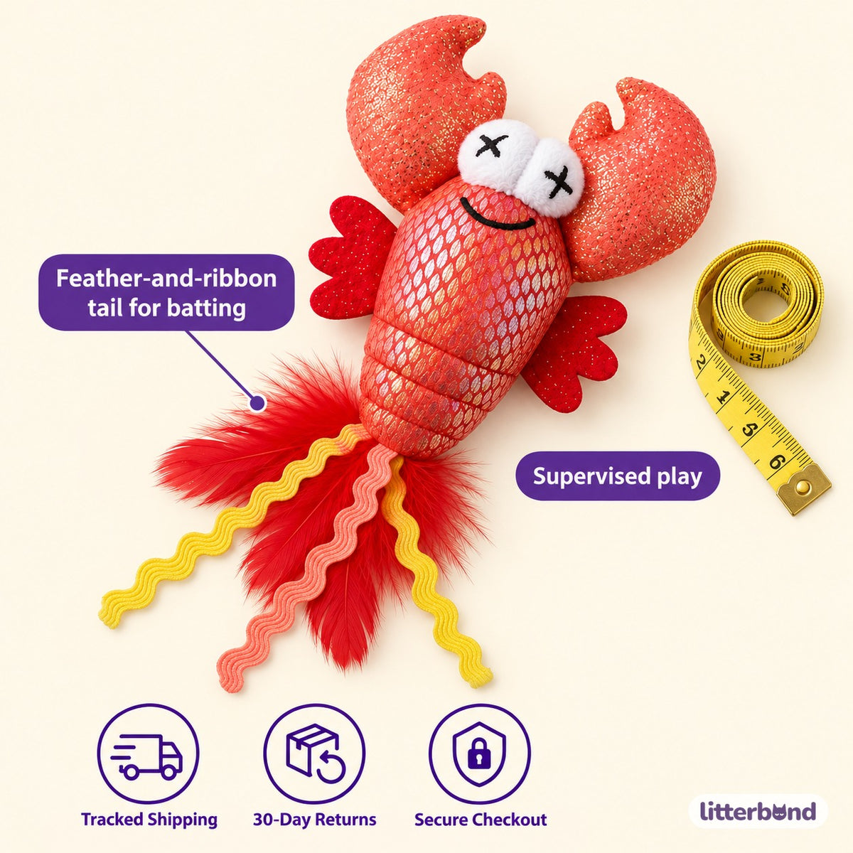 Glitter Lobster Batting Toy - size and details