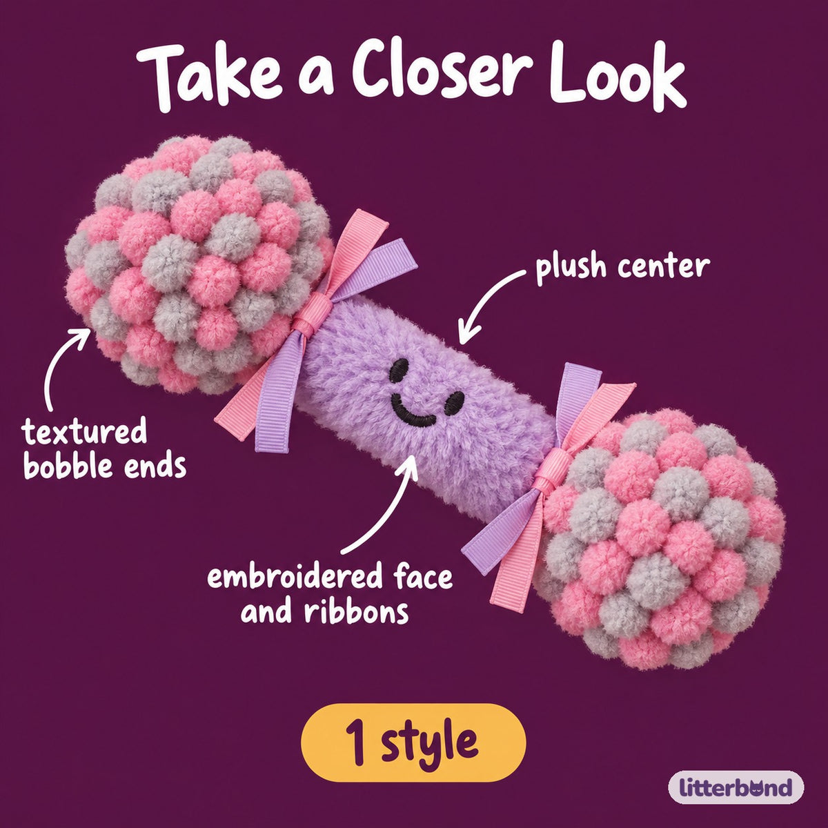 Bobble Dumbbell Plush Toy for Batting - close-up details
