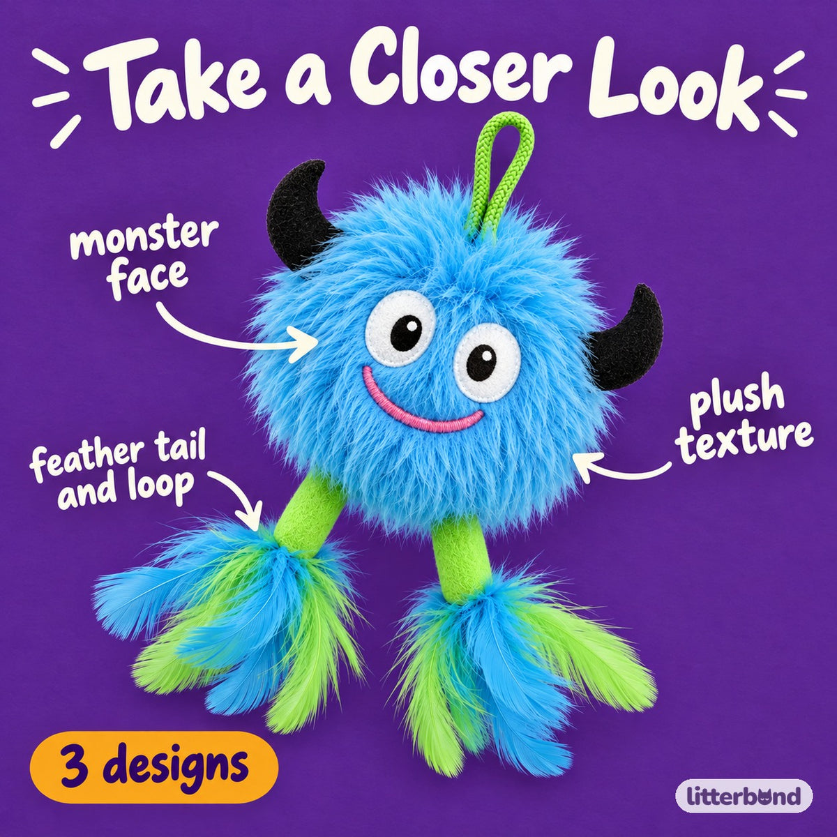 Monster Feather Hanging Toy - close-up details