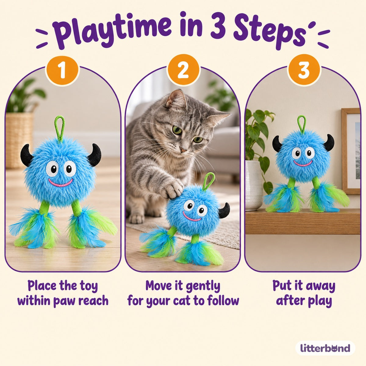 Monster Feather Hanging Toy - how to play