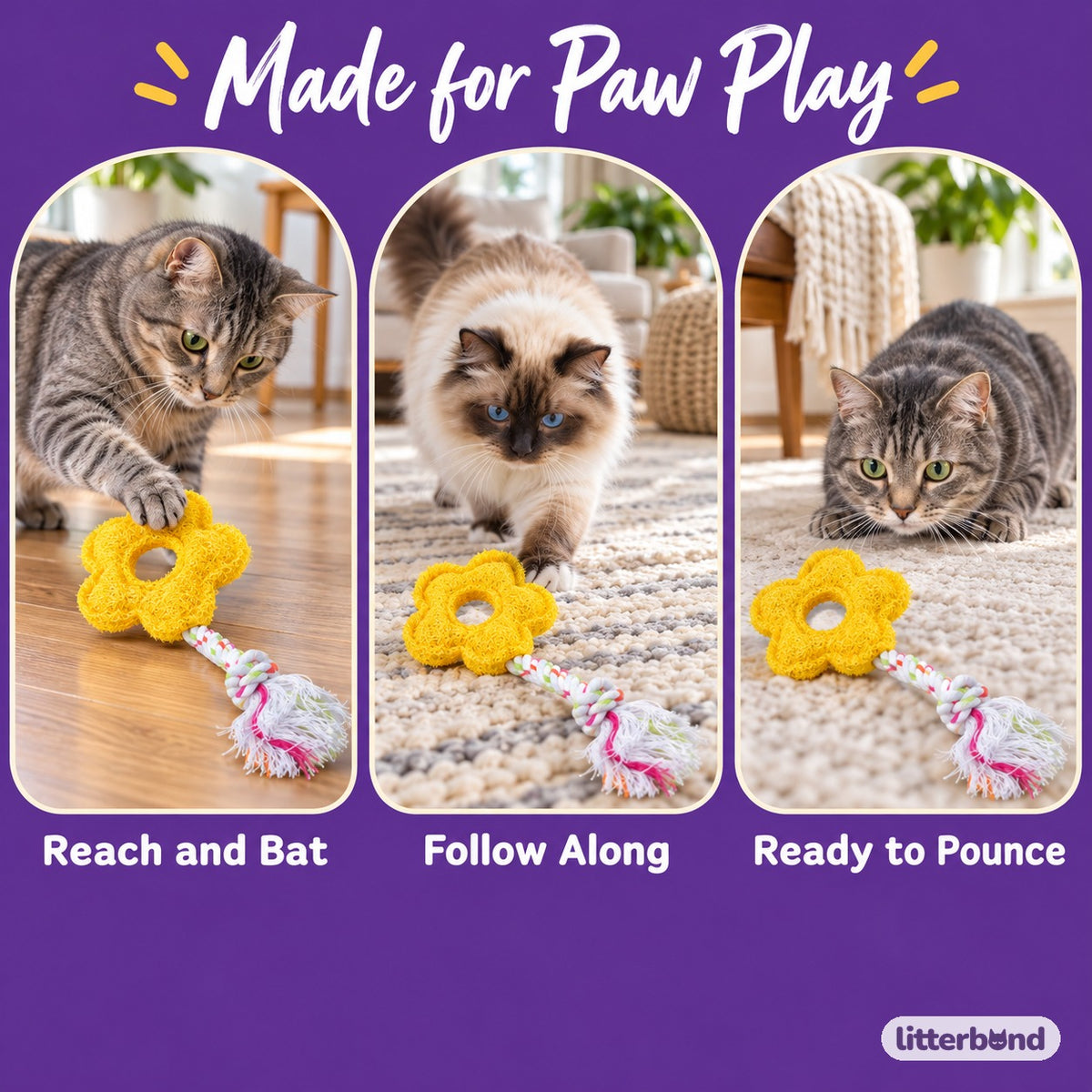 Yellow Loofah Rope Toy for Batting - playtime at home