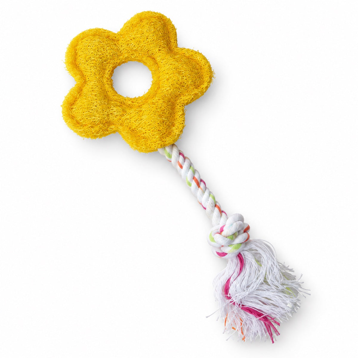 Yellow Loofah Rope Toy for Batting - Yellow Flower