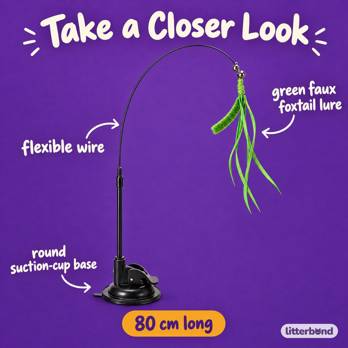 Foxtail Suction Teaser Wand - close-up details