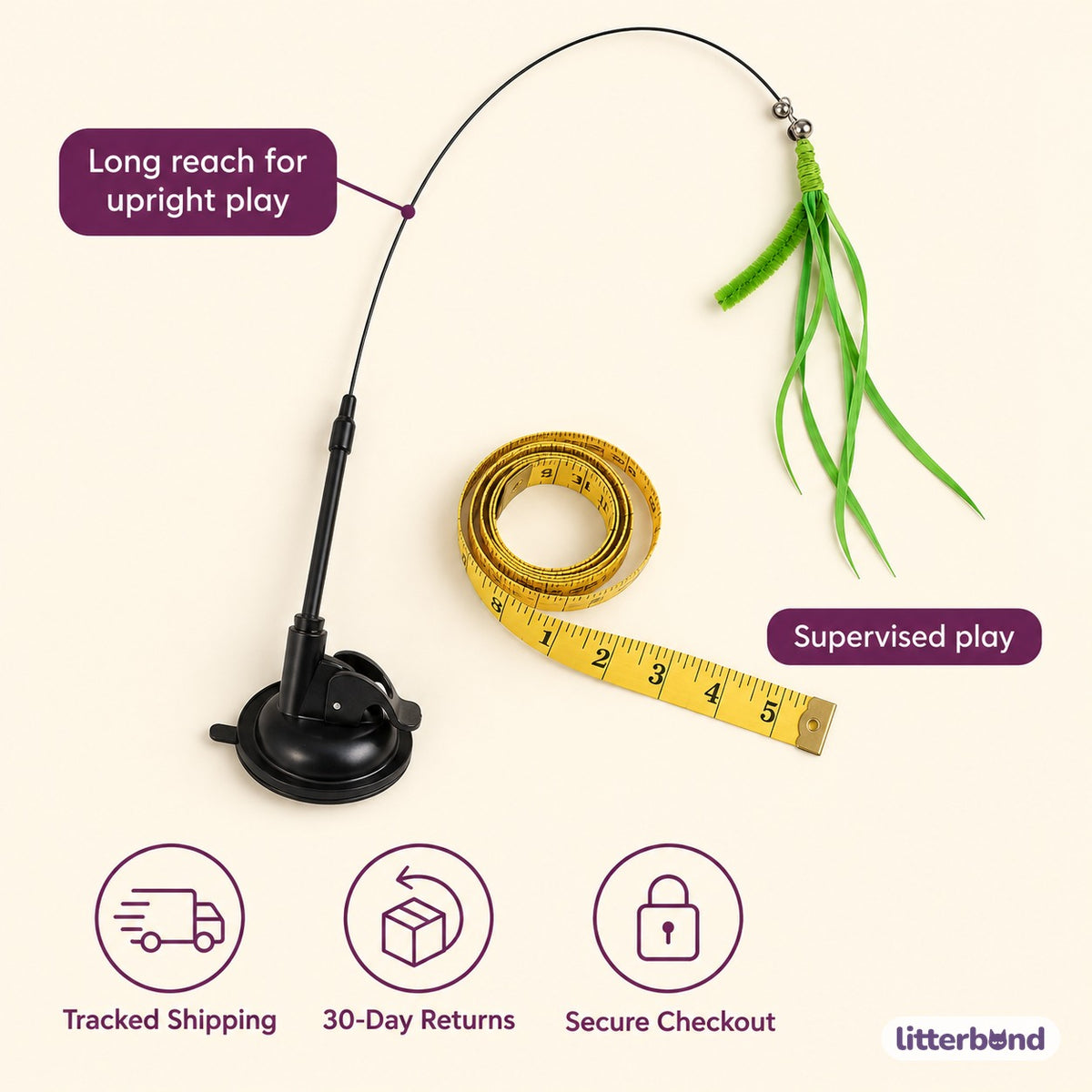 Foxtail Suction Teaser Wand - size and details