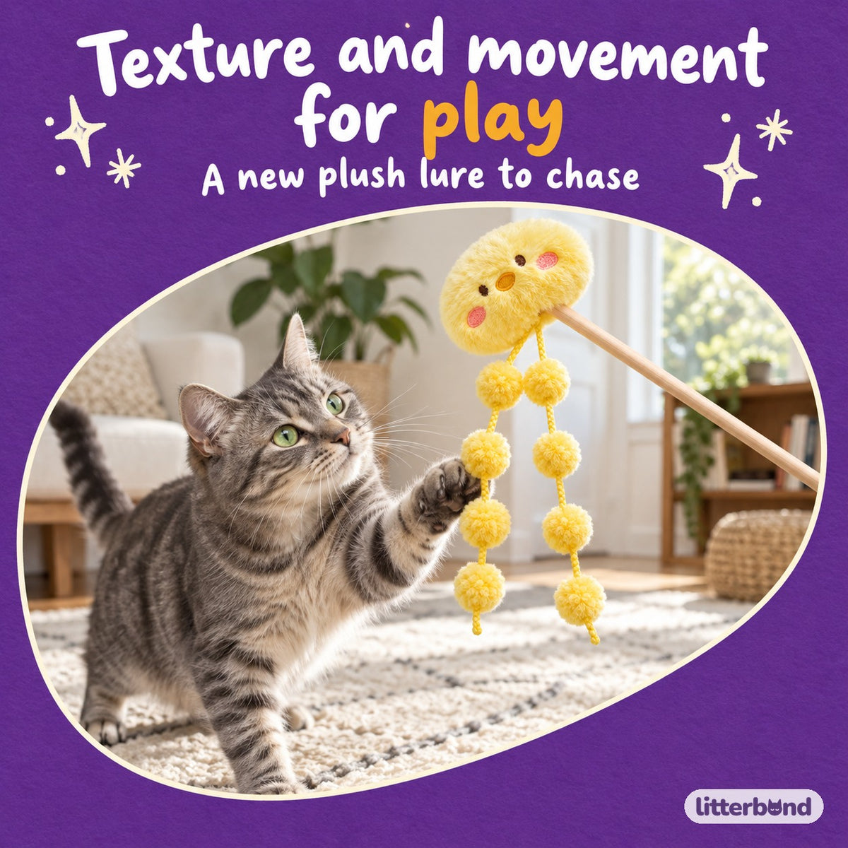 Pom-Pom Plush Teaser Wand with a cat