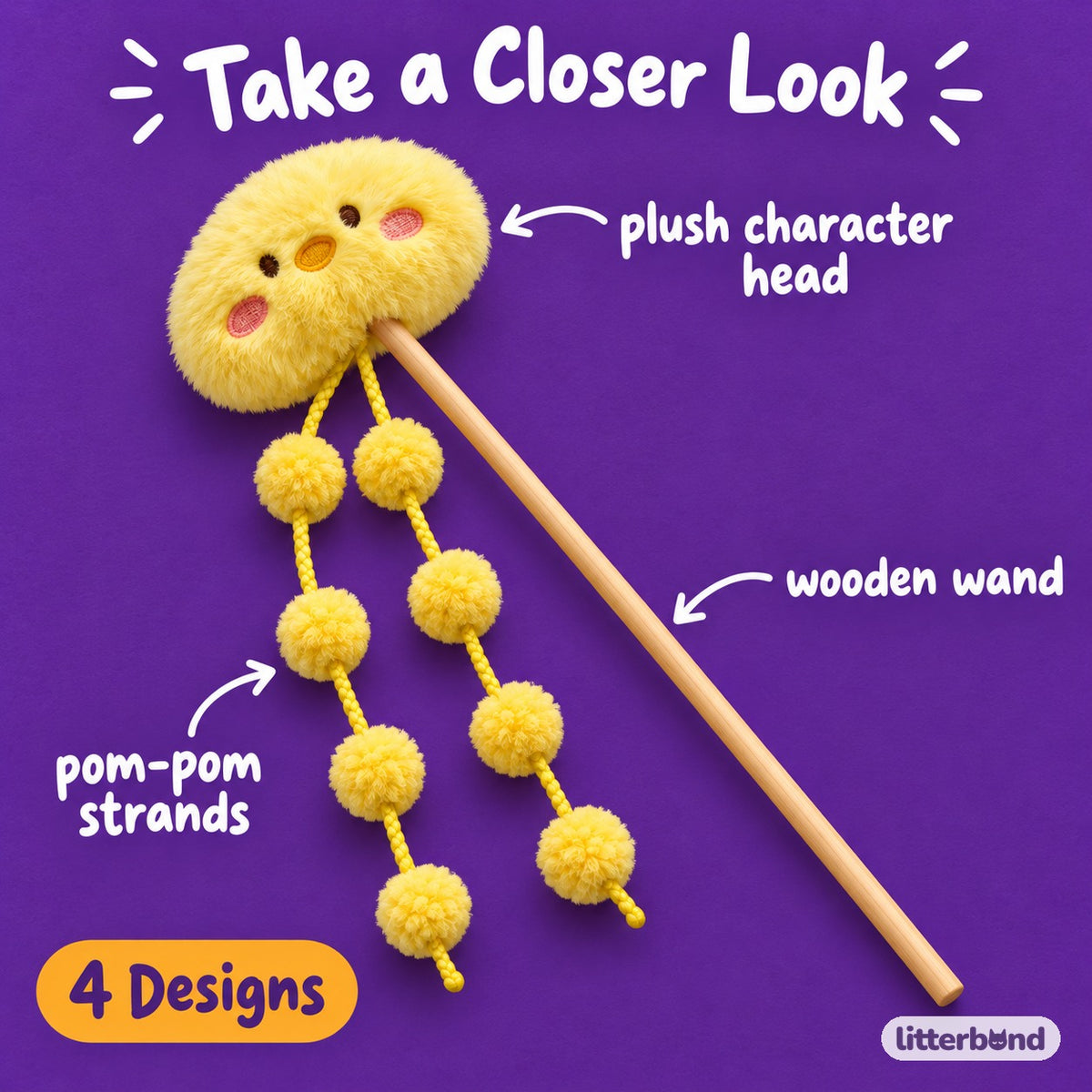 Pom-Pom Plush Teaser Wand - close-up details