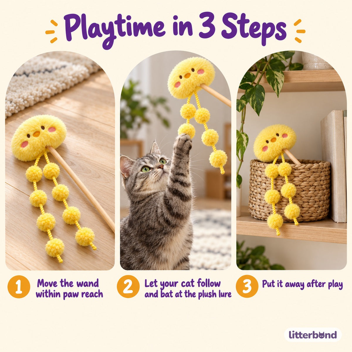 Pom-Pom Plush Teaser Wand - how to play