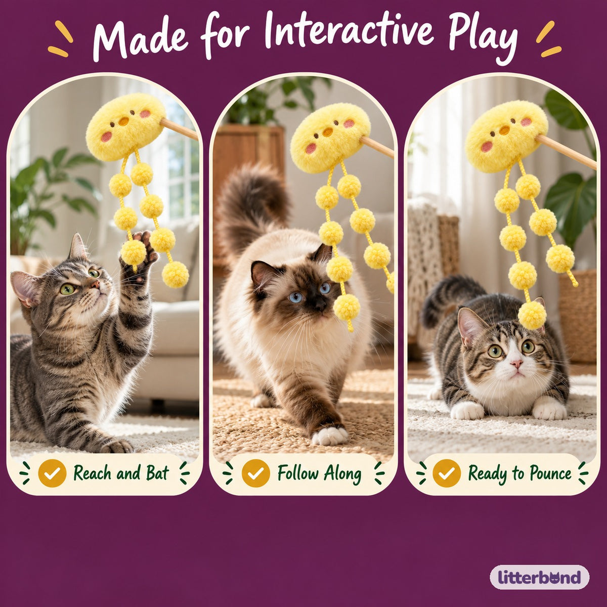 Pom-Pom Plush Teaser Wand - playtime at home