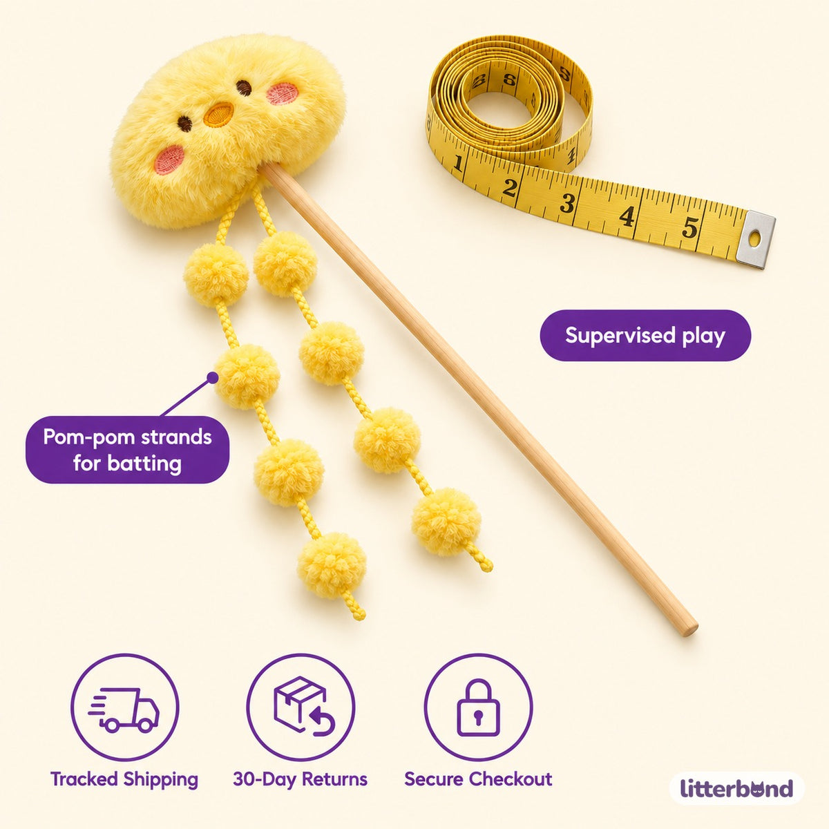 Pom-Pom Plush Teaser Wand - size and details