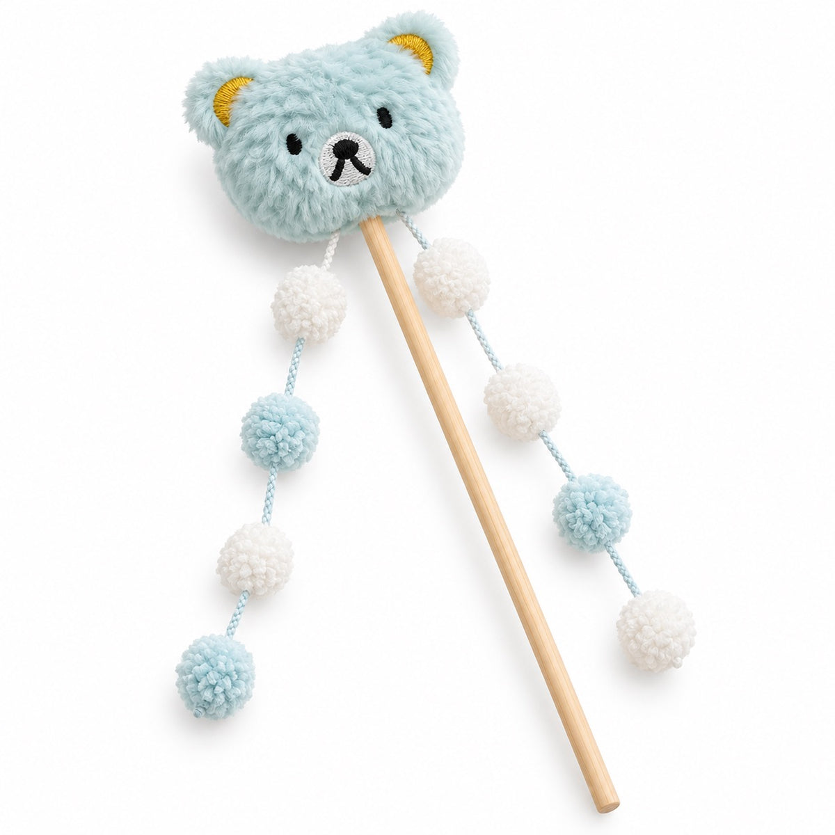 Pom-Pom Plush Teaser Wand - Blue Bear