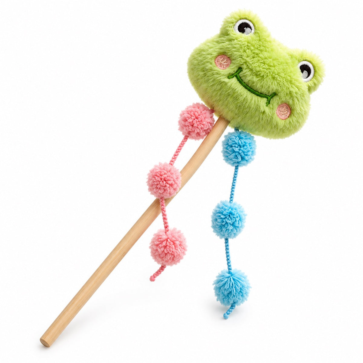 Pom-Pom Plush Teaser Wand - Green Frog