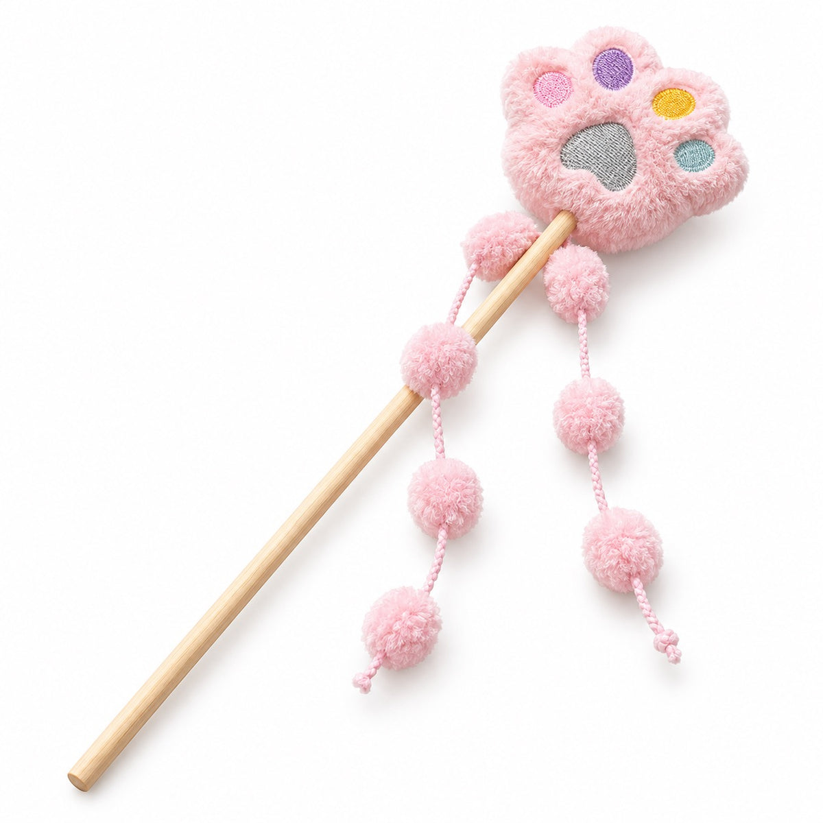 Pom-Pom Plush Teaser Wand - Pink Paw