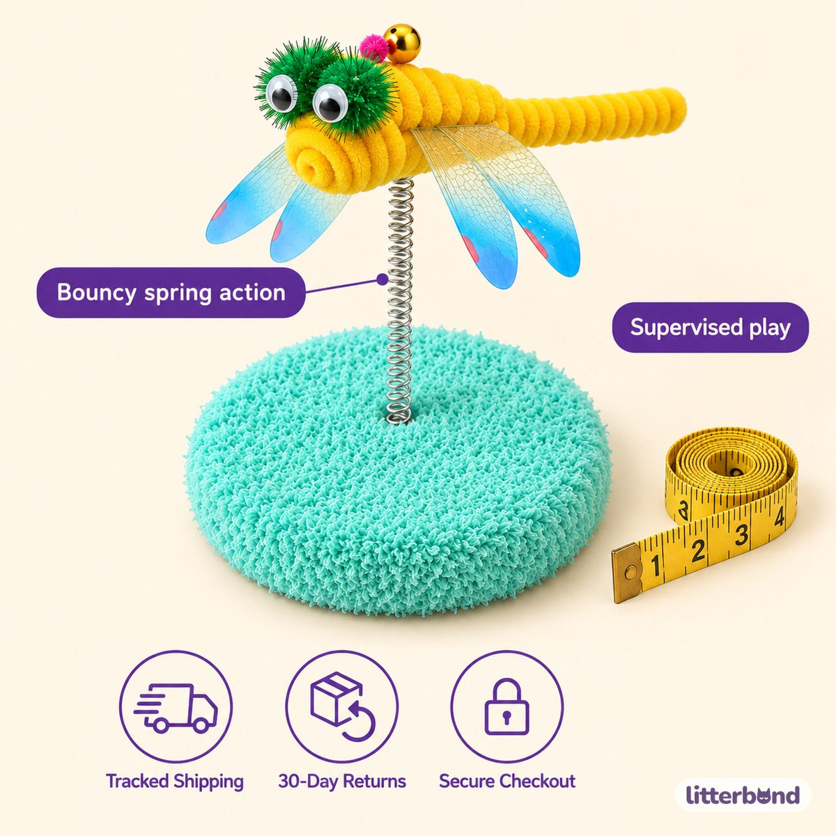 Dragonfly Spring Toy for Batting - size and details