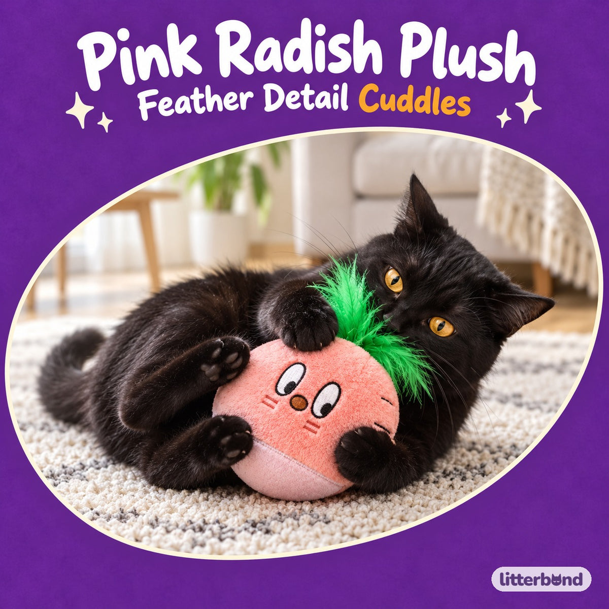 Pink Radish Plush for Hugging with a cat