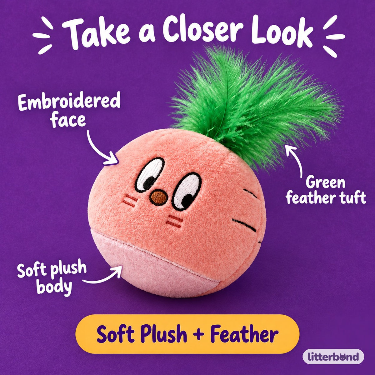 Pink Radish Plush for Hugging - close-up details