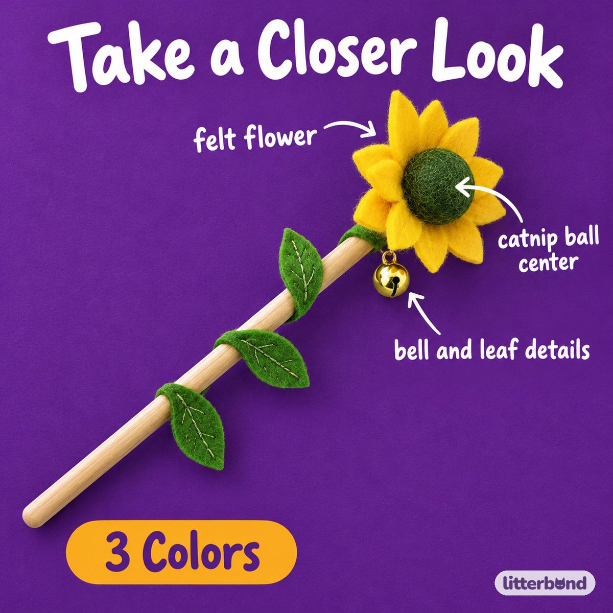 Sunflower Catnip Wand for Batting - close-up details