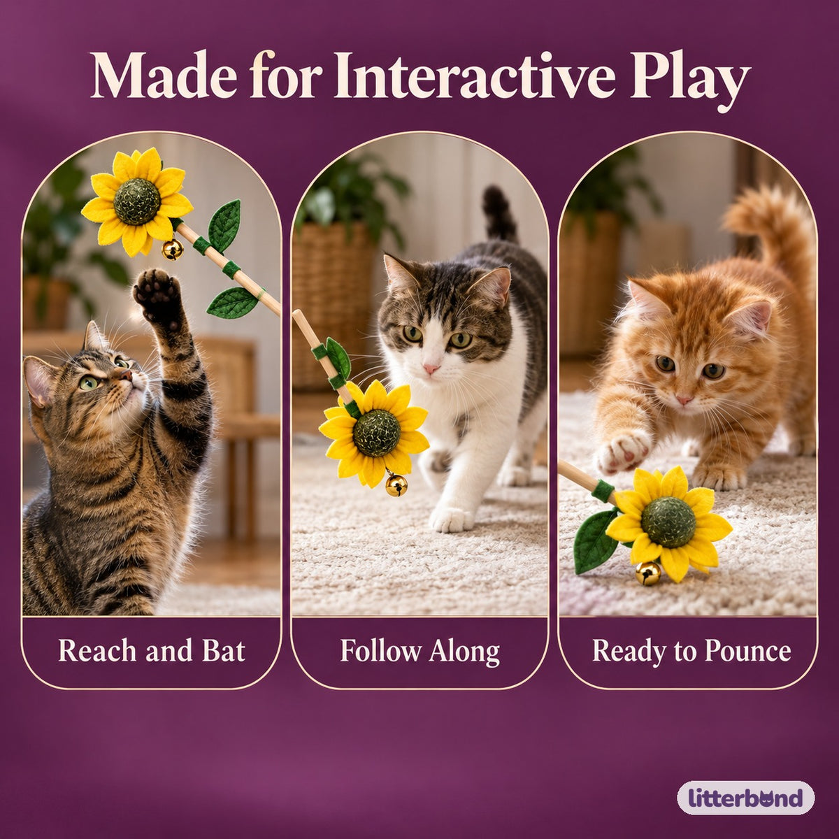 Sunflower Catnip Wand for Batting - playtime at home