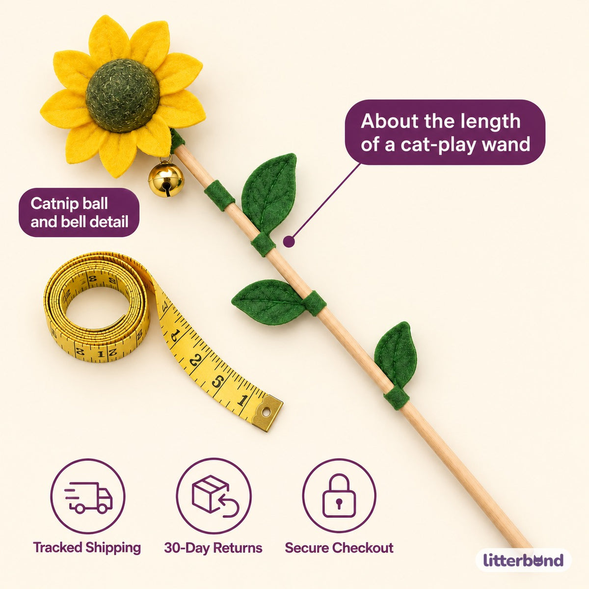 Sunflower Catnip Wand for Batting - size and details