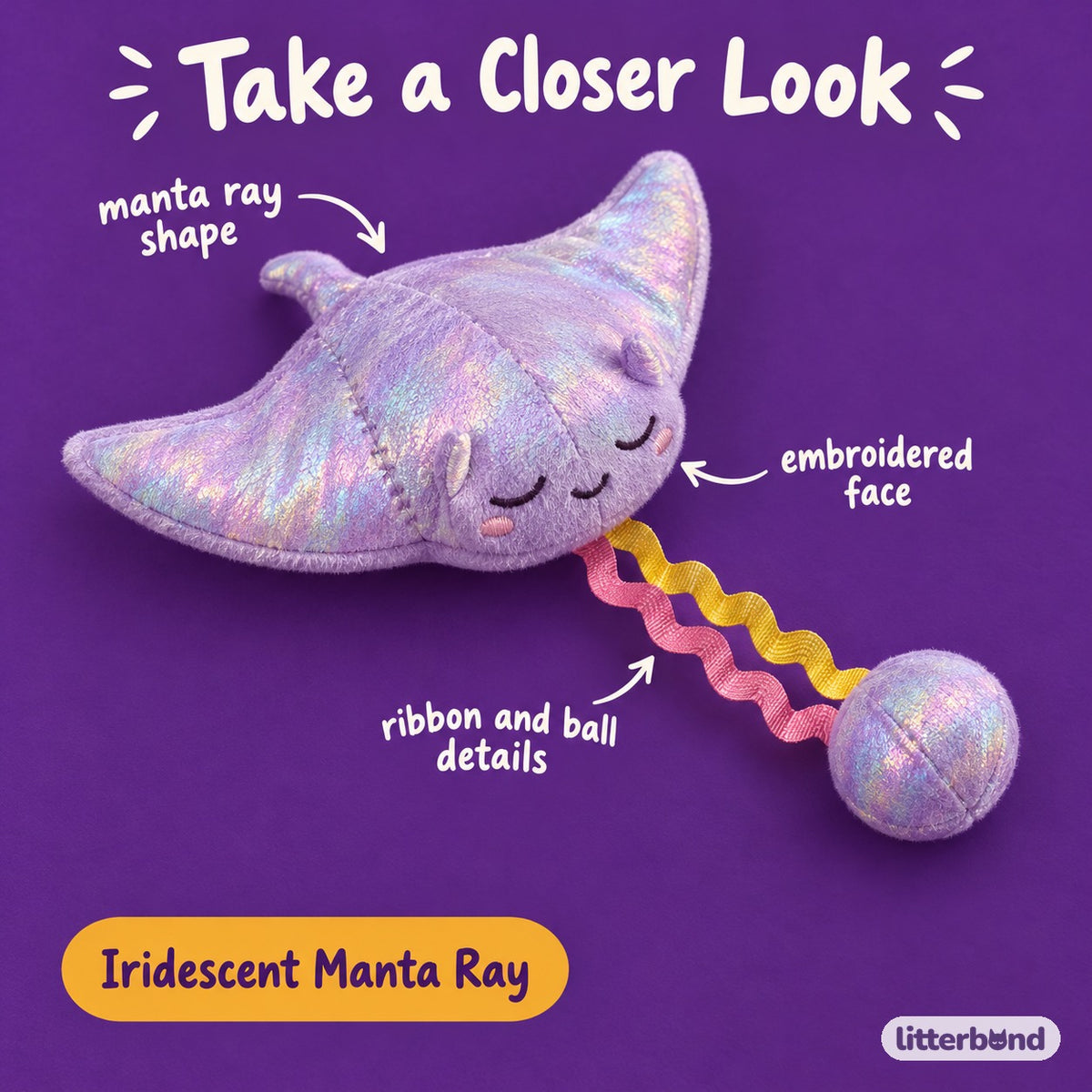 Iridescent Manta Ray Plush for Batting - close-up details