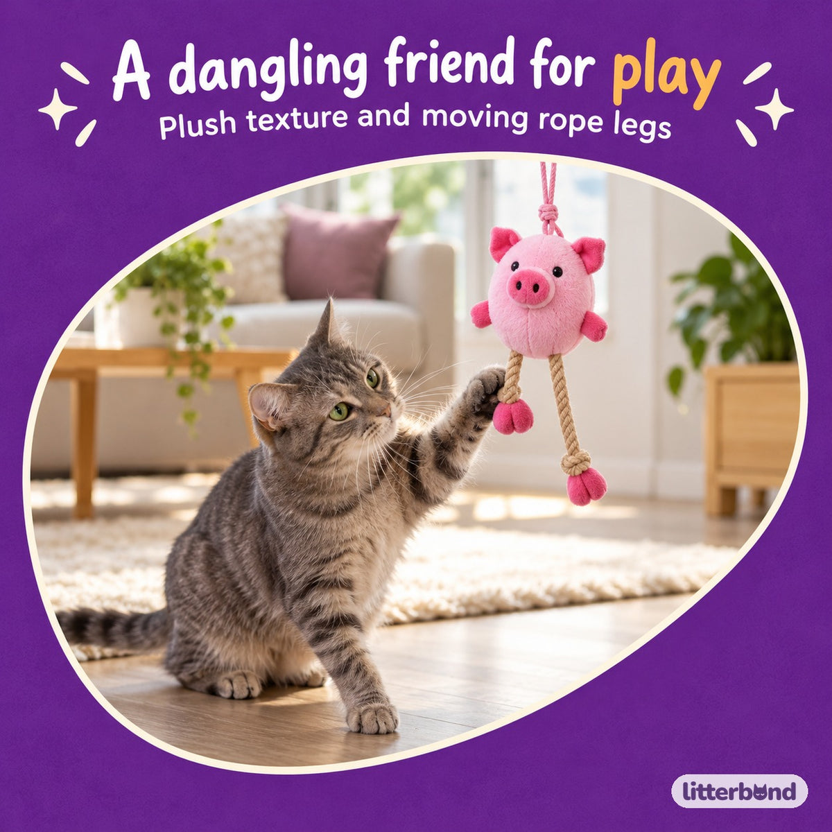 Pink Pig Hanging Toy for Batting with a cat